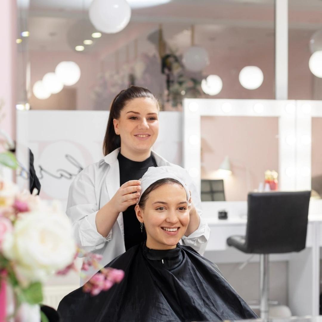 Close-up of a fresh precision haircut styled at the salon