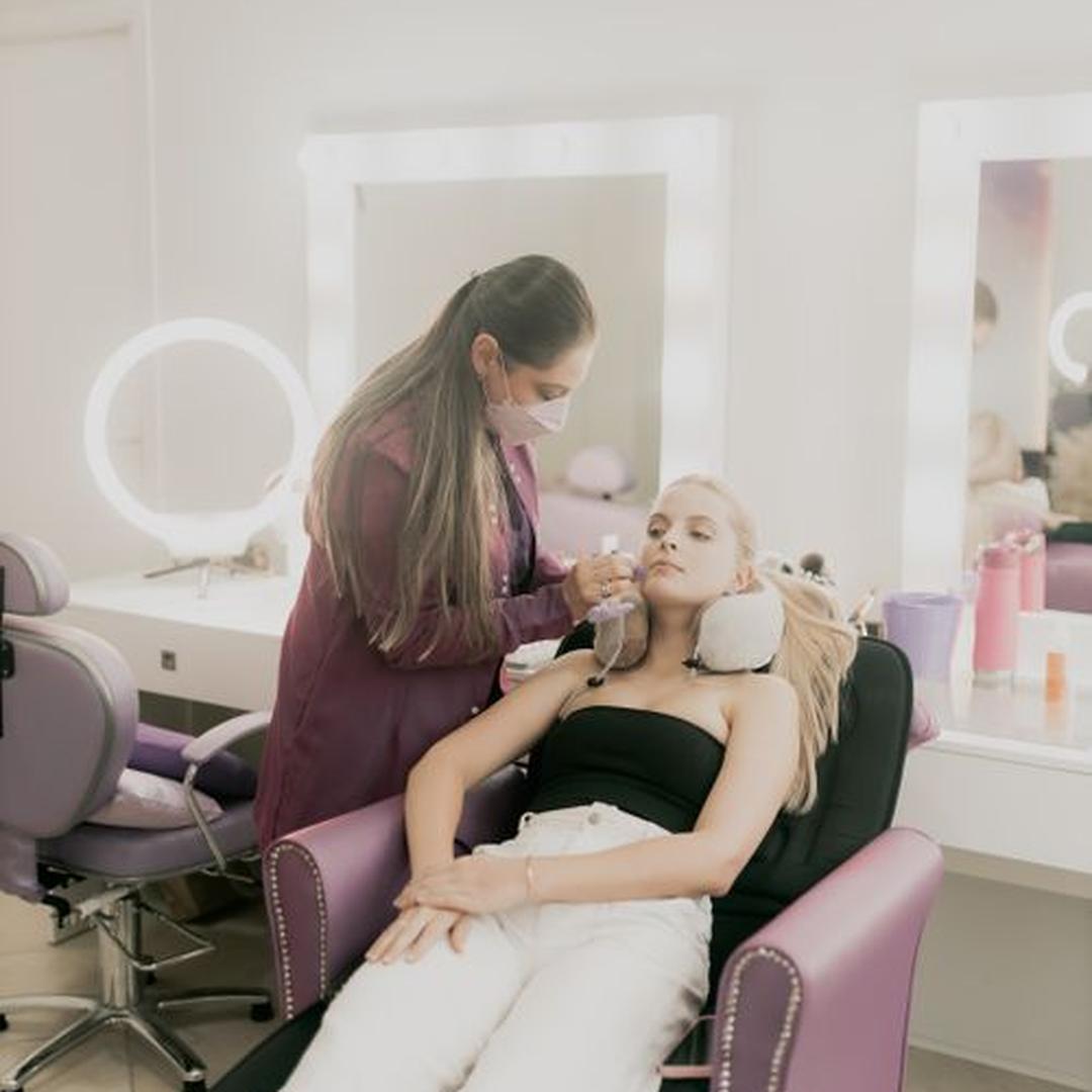 Professional makeup application on a client